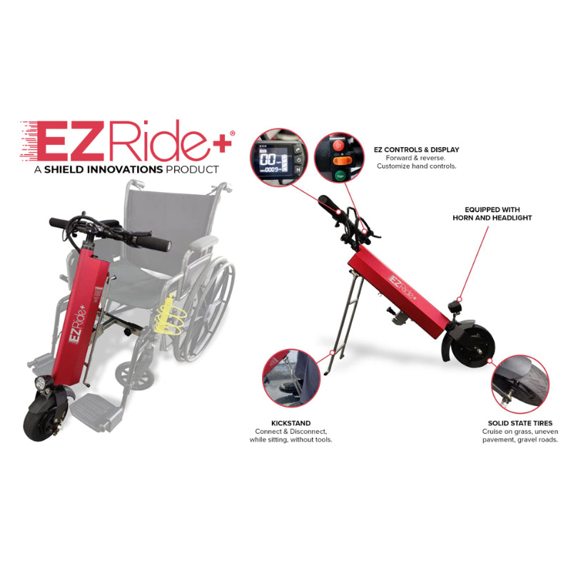 EZRide+ by Shield Innovations Manual Wheelchair Power Assist Conversion Device in Red