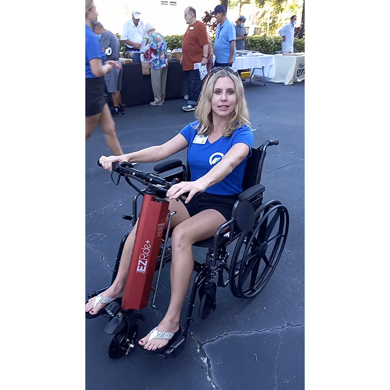 EZRide+ by Shield Innovations Manual Wheelchair Power Assist Conversion Device in Red