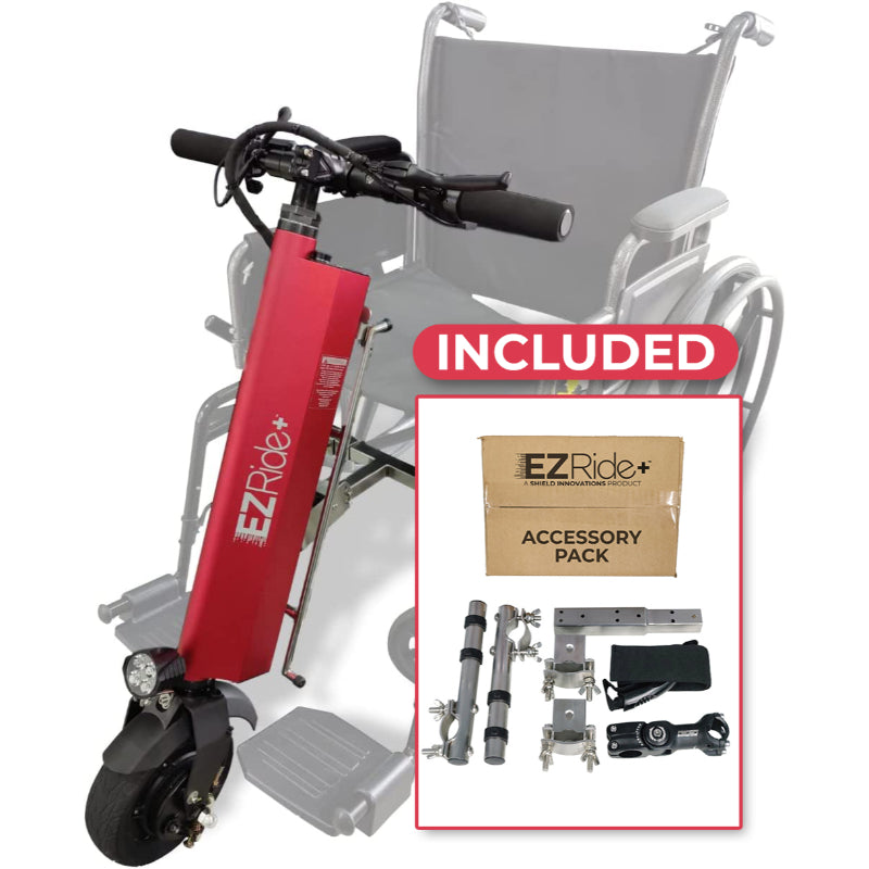 EZRide+ by Shield Innovations Manual Wheelchair Power Assist Conversion Device in Red